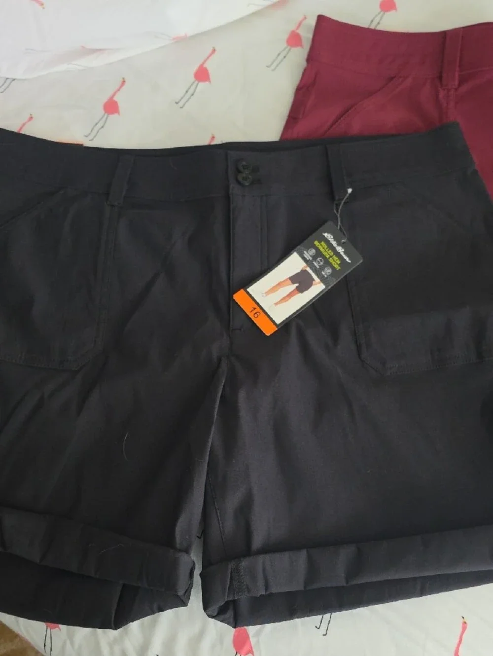 Eddie Bauer Roll-Cuff Shorts in Black and Burgundy